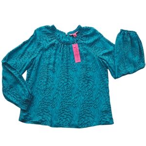 Caline Silk Top - Teal Bay Silk Swirl Clip